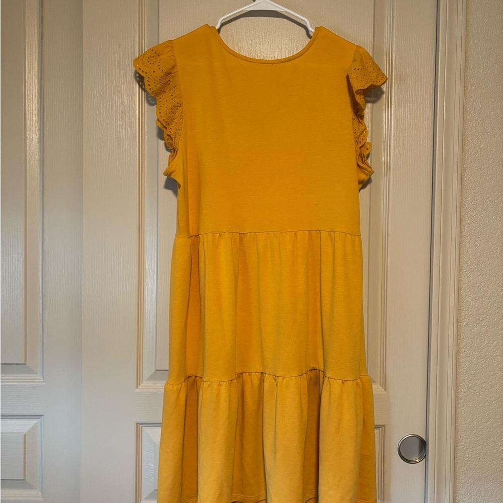 Como Vintage Mustard Midi Dress with Ruffle Sleeves - Picture 6 of 9